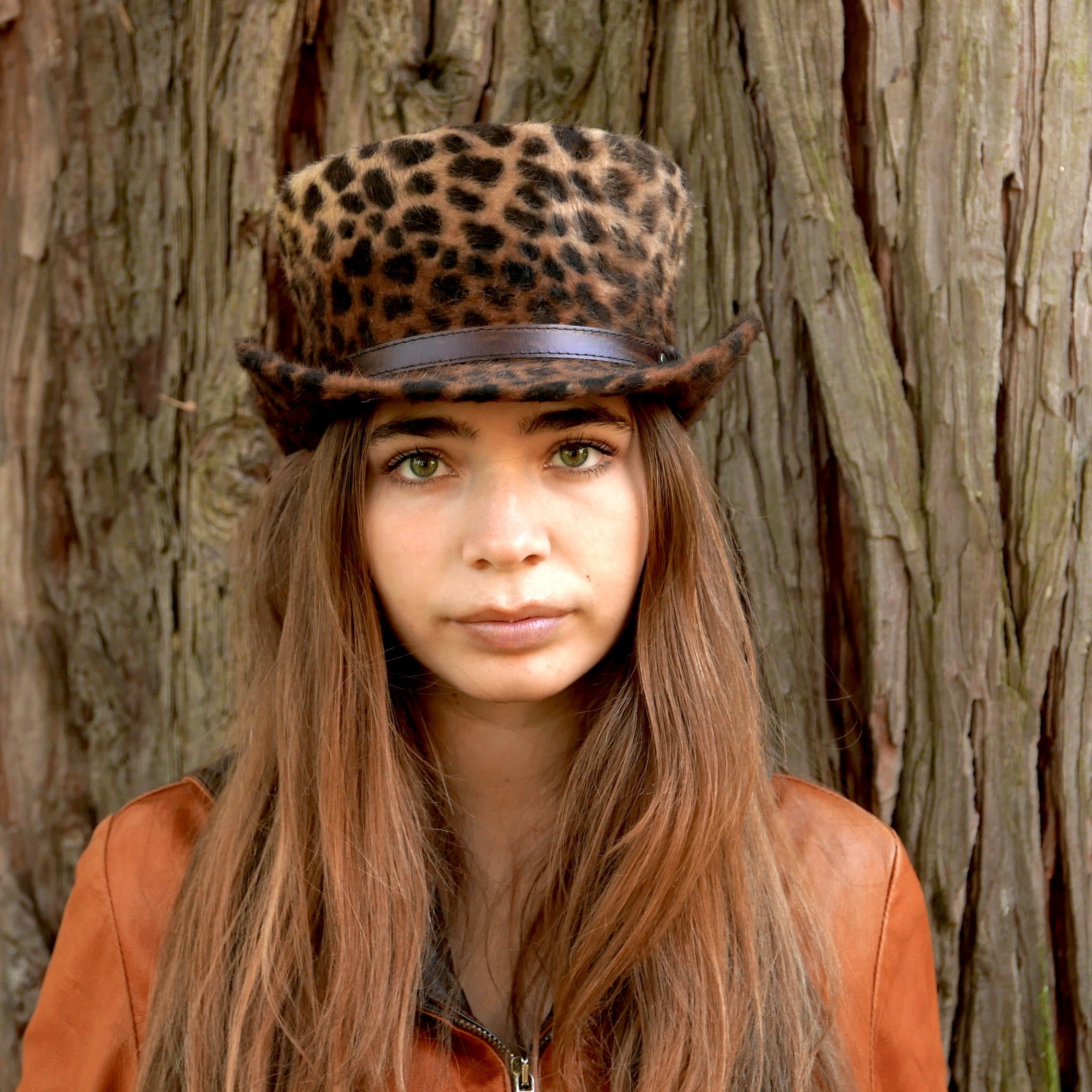 Leopard Print Fur Felt Top Hat, Eco-leather Belt - Etsy