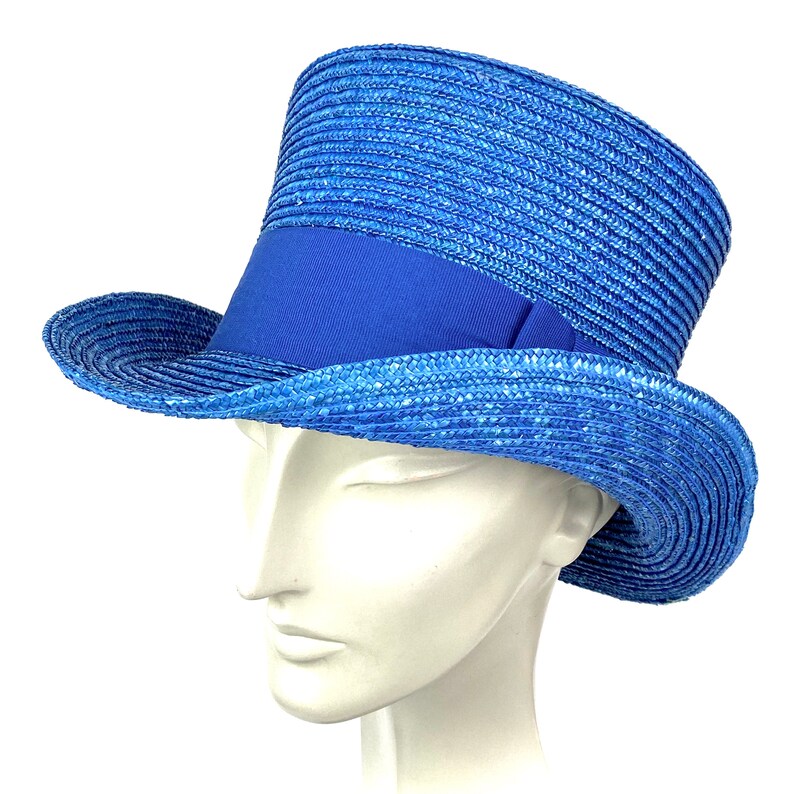 Blue Straw Top Hat Blue Topper Straw Hat Mad Hatter Blue Etsy