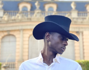 Cowboy Top hat - Black Western Top Hat with Wide Brim - Handcrafted Felt Topper with Stylish Design