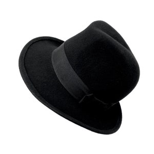 Classic Black Fedora Hat - Handcrafted Wool Felt with High Crown Design