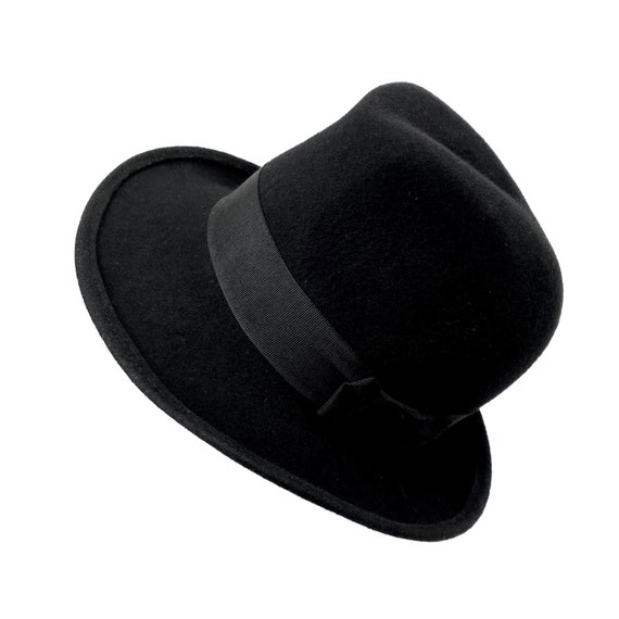 Classic Black Fedora Hat - Handcrafted Wool Felt with High Crown Design