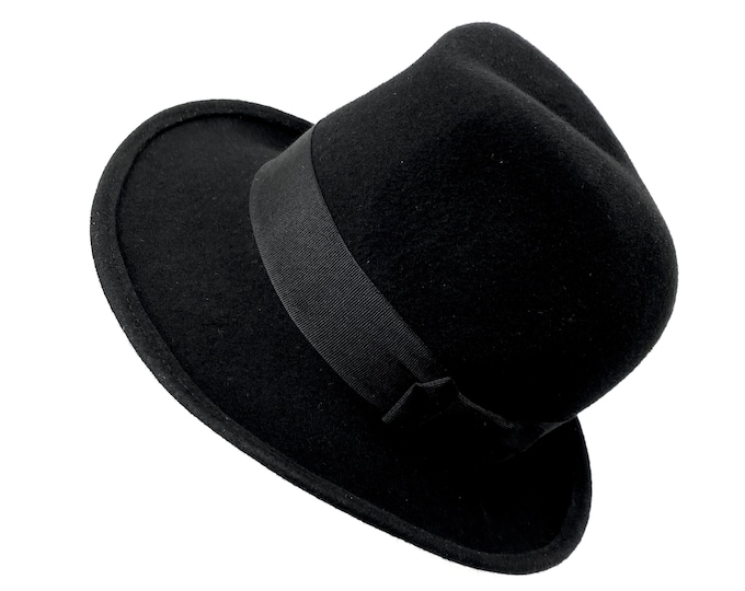Black Fedora Hat High Crown Men Fedora Hat Black Felt Fedora Etsy
