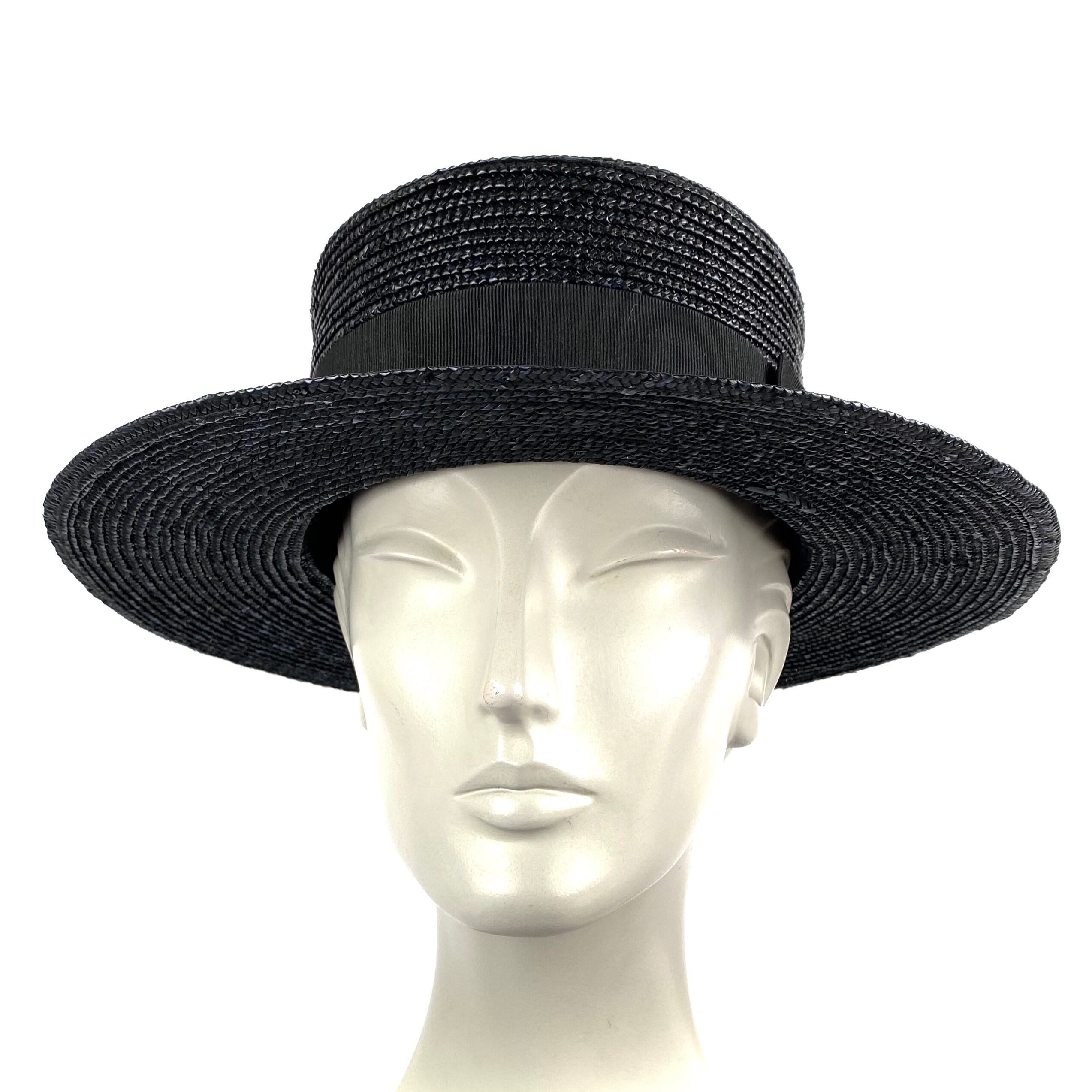 Black Straw Boater Hat Man and Woman Black Straw Boater Etsy
