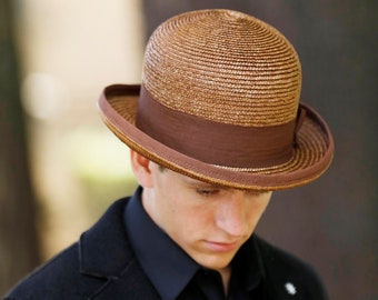 Straw Bowler, Brown Bowler Straw Hat, Derby Straw Hat, Bombin