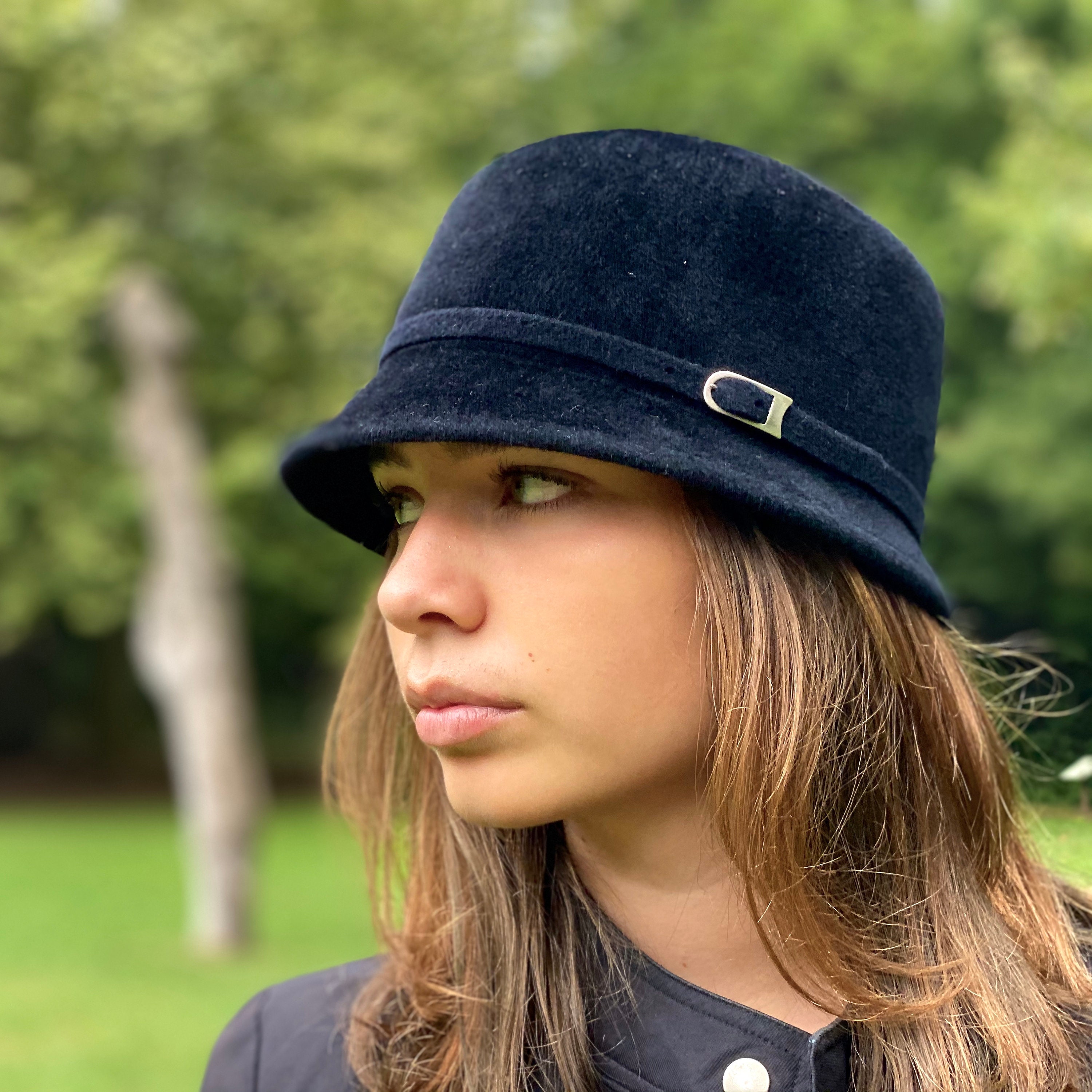 Black Cloche Fur Felt Velour Hat Black 