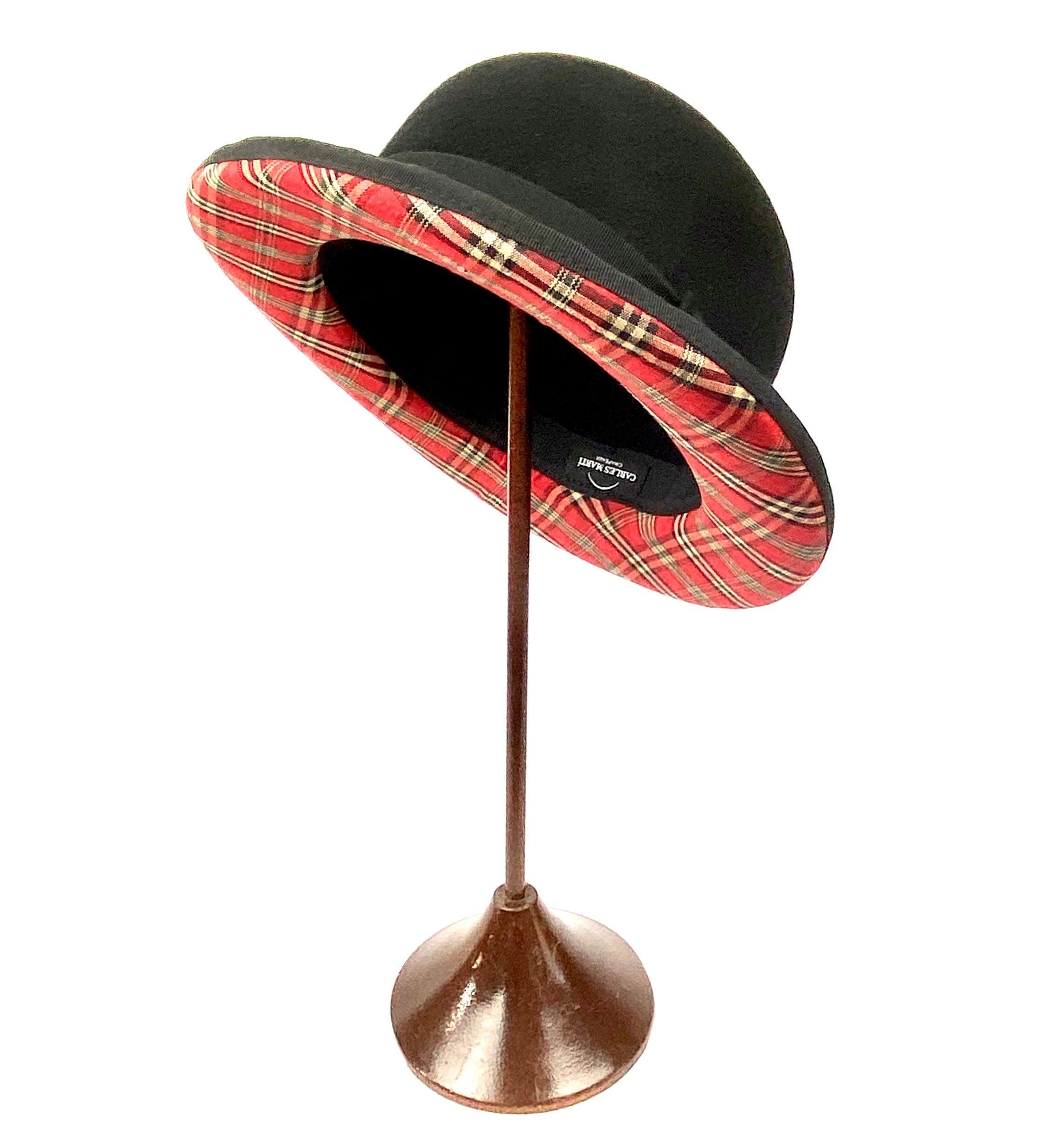 Wool Felt Bowler Hat – Classic British Derby With Tartan  display picture 2