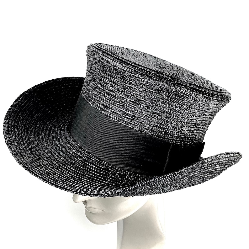 Black Straw Top Hat Wide Brim Top Hat Large Brim Black Top - Etsy