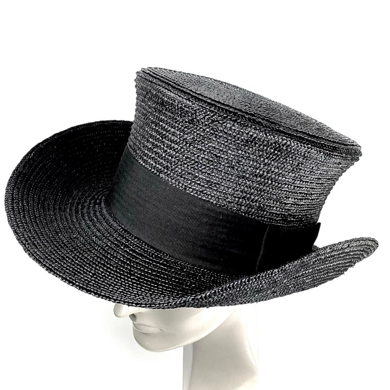 Black Straw Top Hat Wide Brim Top Hat Large Brim Black Top - Etsy