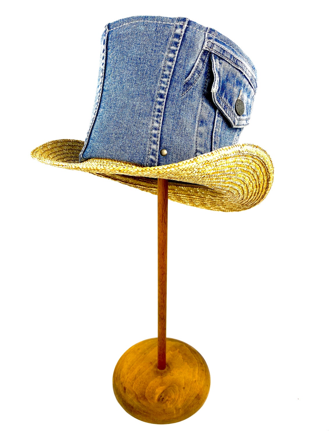 Denim Top Hat Straw and Denim Top Hat Top Hat Made With Etsy