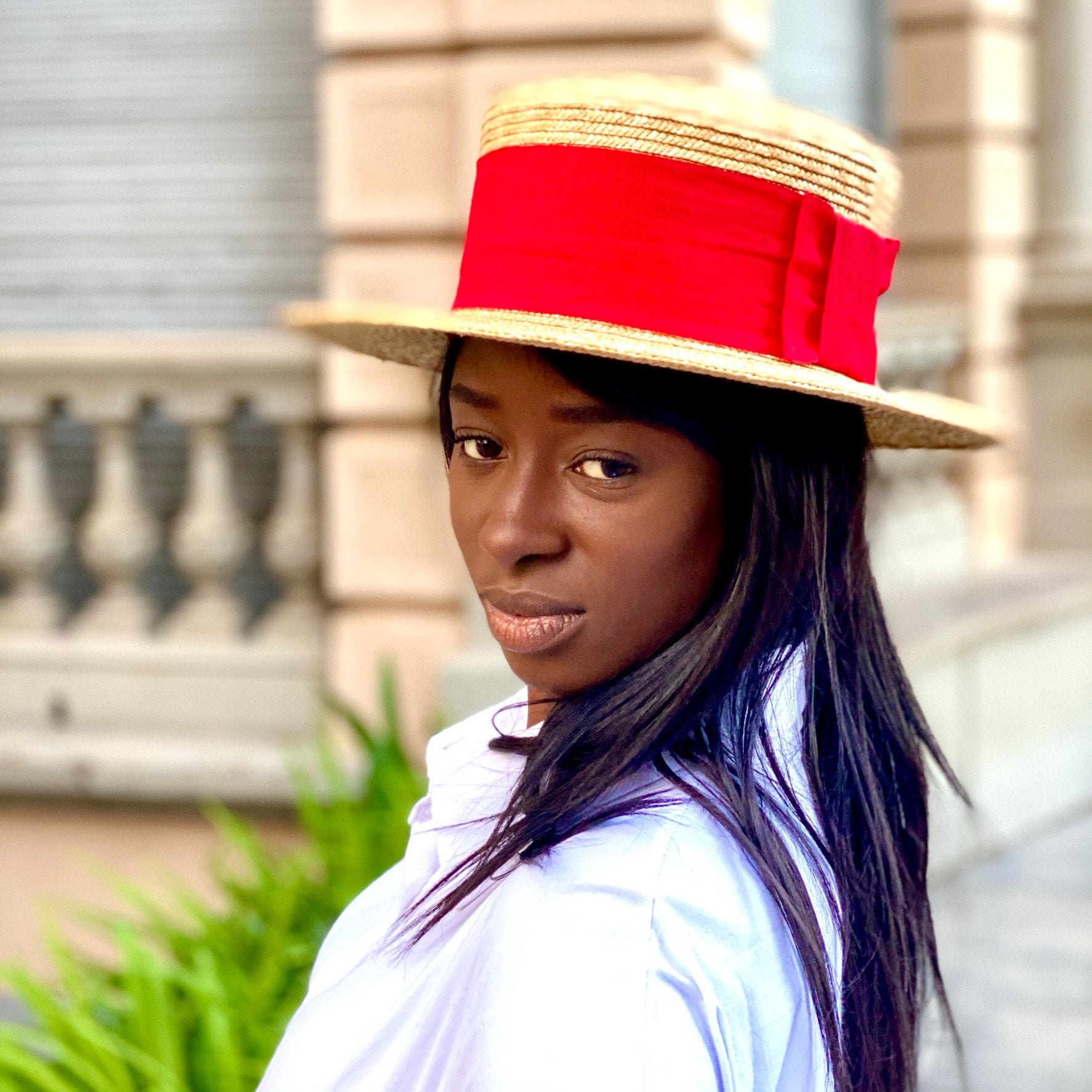 Straw Hat Boater, Natural Straw Canotier Hat, Boater Straw Hat Red Ribbon, Womens Boater Straw Hat, Gondolier Straw Hat, Summer Boater Hat