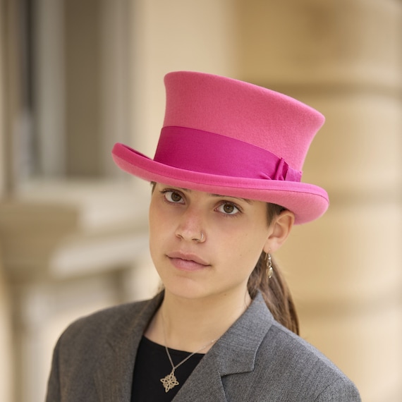 Pink Felt Low Top Hat – Fuchsia Ribbon, Trendy Fashion - Etsy display picture 1