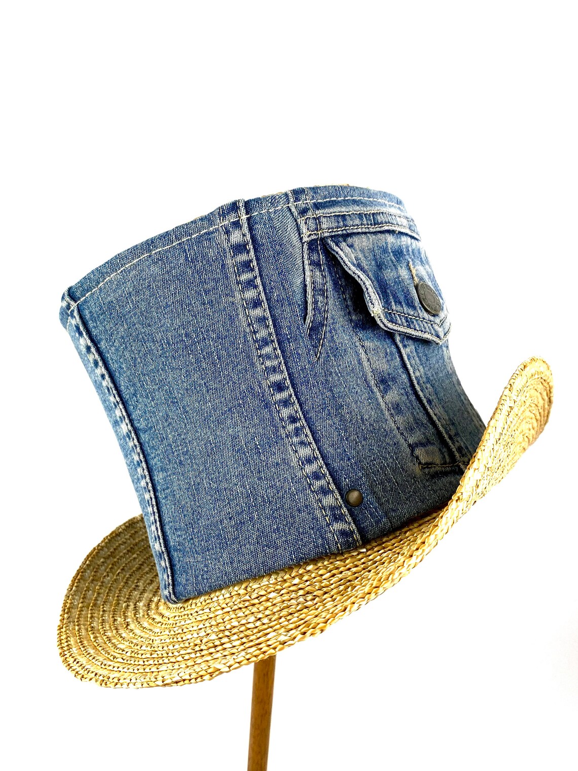 Denim Top Hat Straw and Denim Top Hat Top Hat Made With Etsy