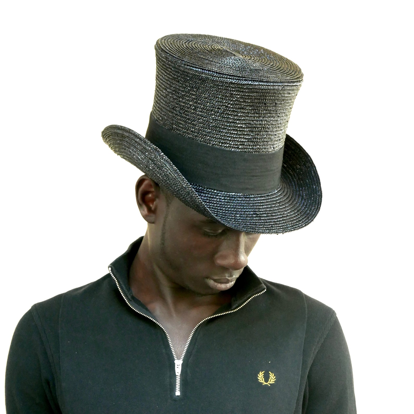 Men's Derby Straw Hat Black Straw Top Hat High Crown Etsy