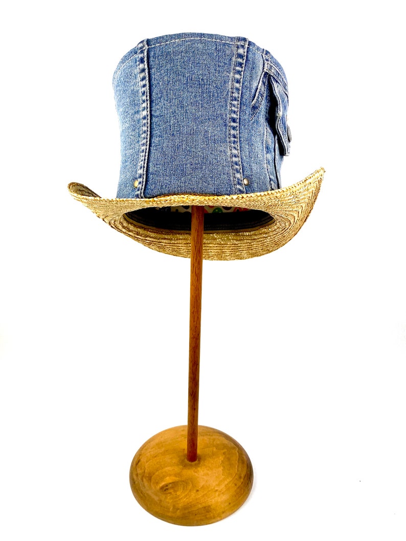 Denim top hat straw and denim Top Hat top hat made with Etsy
