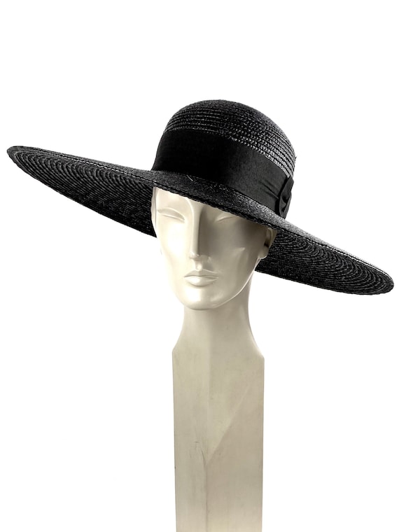 Black summer straw hat with large brim elegant black summer | Etsy