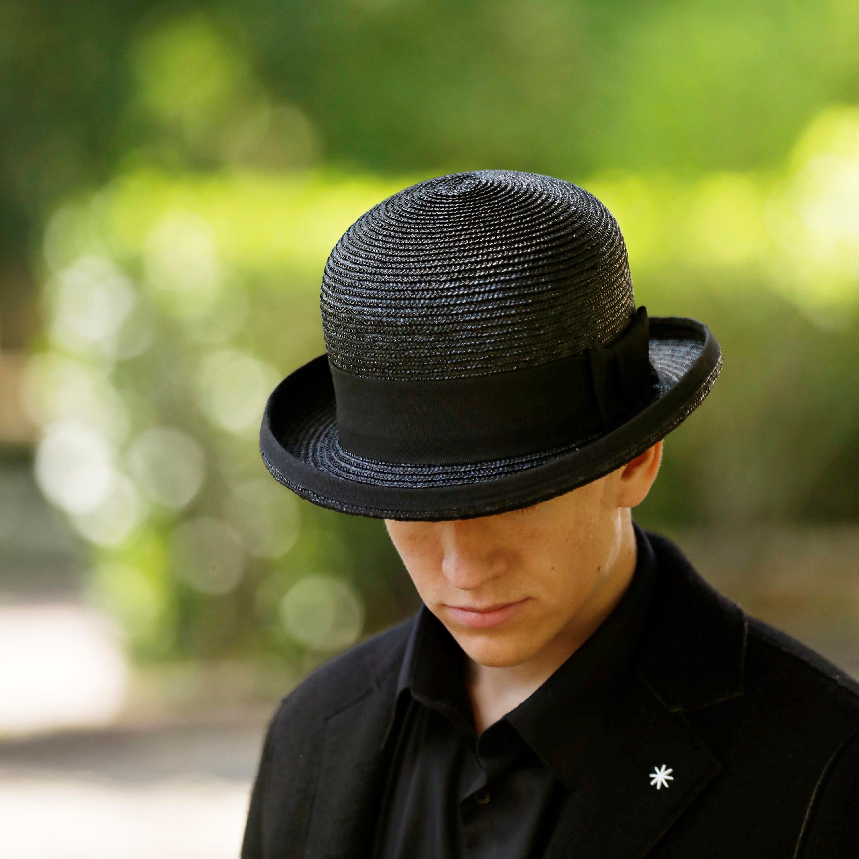 黒の麦わら帽子：エレガントな夏の帽子 - Etsy 日本