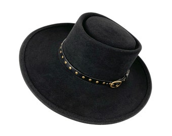 Black Gambler Hat - Western Cowboy Bolero Style - Studded Band