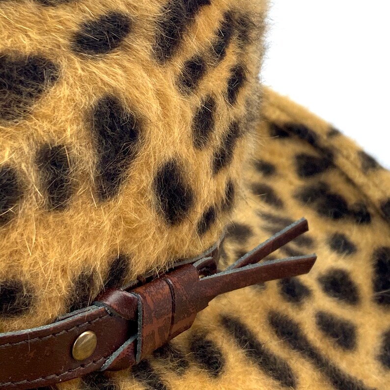 Leopard fedora hat wide brim, leopard fur felt melousine fedora hat, cheetah animal print fedora hat, wide brim fedora hat, cowboy felt hat image 8