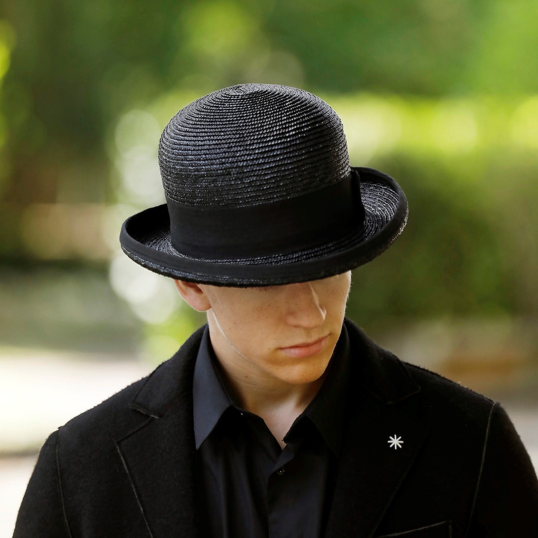 Black Bowler Straw Hat Straw Bowler Hat Black Derby Straw Etsy