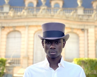 Man top hat, low top hat, short top hat, gray top hat, gray men women top hat, edwardian grey top hat, cylinder felt hat