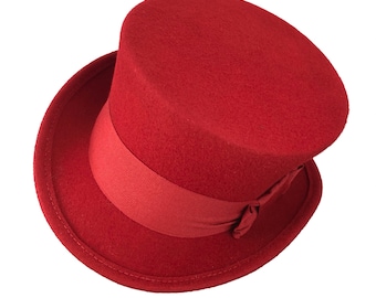 RED Felt Top Hat, Victorian Style Handmade Wool Hat