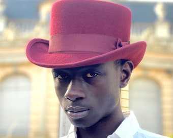 Burgundy Felt Hat Pork Pie Top Hat 