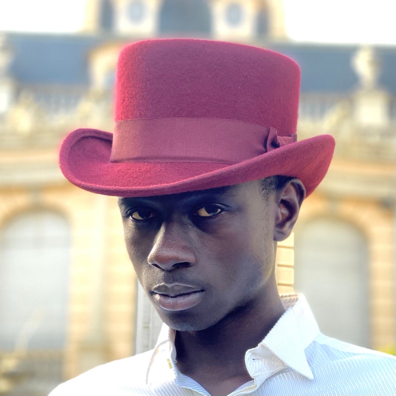 Burgundy Felt Hat Pork Pie Top Hat Edwardian Topper Hat Men - Etsy