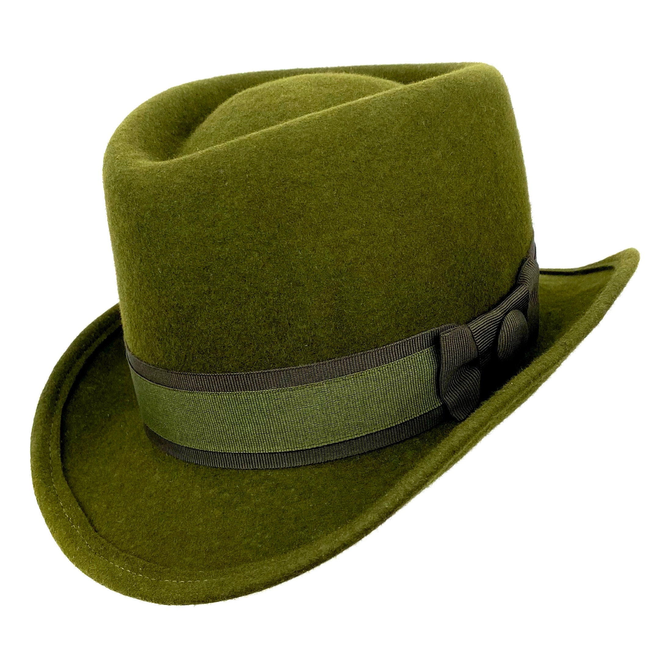 Homburg Edwardian Hat in Loden Green - Elegant Vintage 