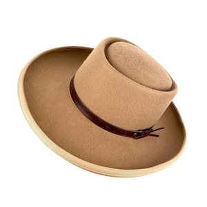 Chapéu fedora de jogador, chapéu bolero de feltro, chapéu de feltro camelo, chapéu fedora masculino, chapéu fedora de cowboy, chapéu de jogador bege, chapéu de feltro de aba larga, chapéu de feltro de lã