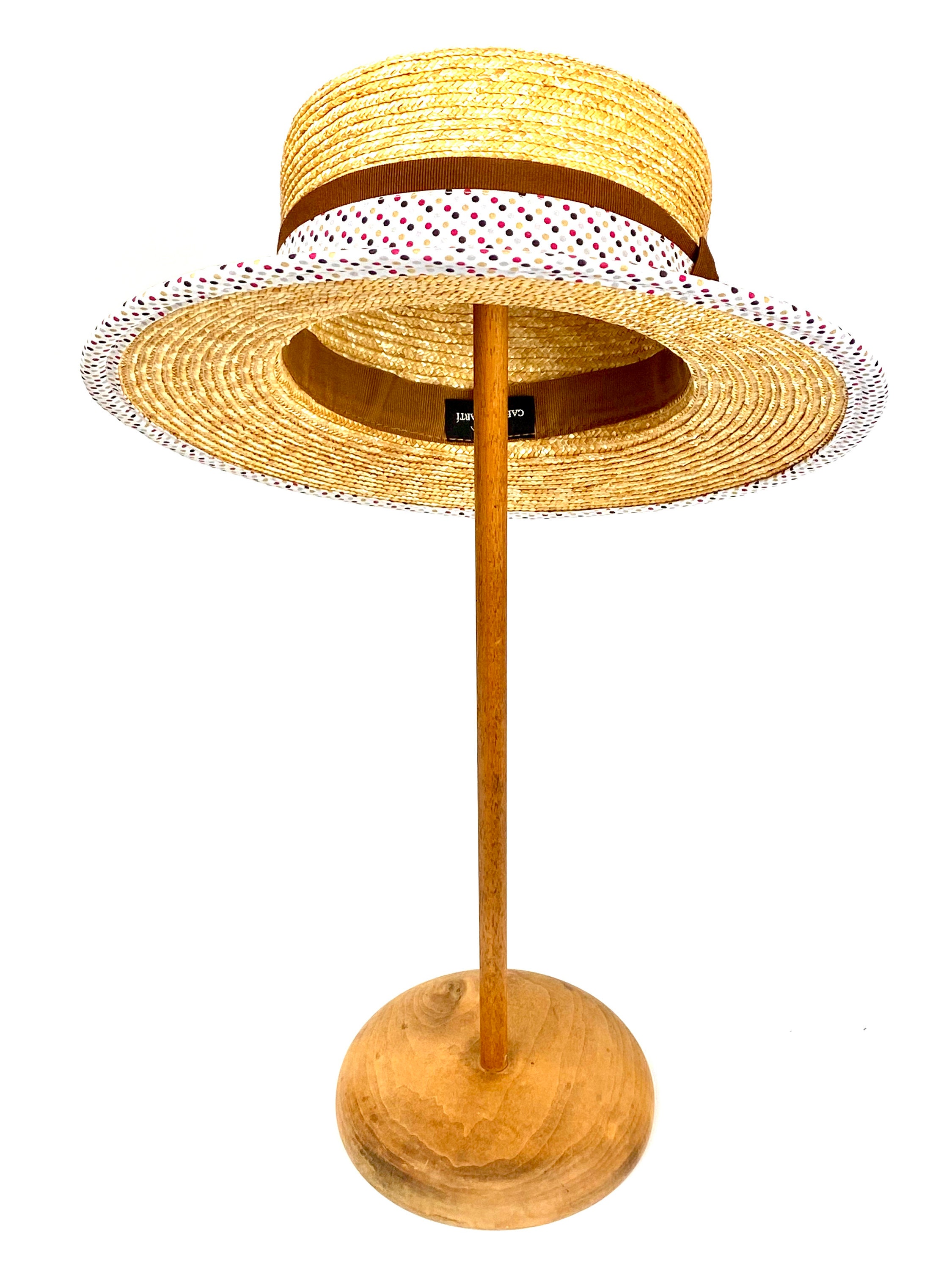 Handmade Straw Boater Hat: Natural Braid With Polka Dot  display picture 2
