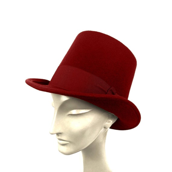 Elegant Burgundy Felt Top Hat - Handcrafted for a Timeless 