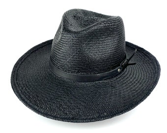 Wide Brim Black Fedora Panama Hat, Genuine Black Panama Hat