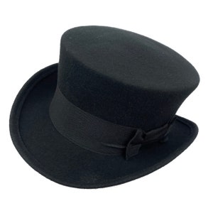 Edwardian Black Felt Top Hat- Victorian Style Short Top Hat - Vintage Style Mens Headwear