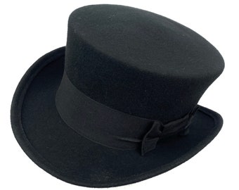 Chistera de fieltro negro de copa baja, Top hat negro para ocasiones especiales, sombrero de copa de fieltro negro para hombre y mujer