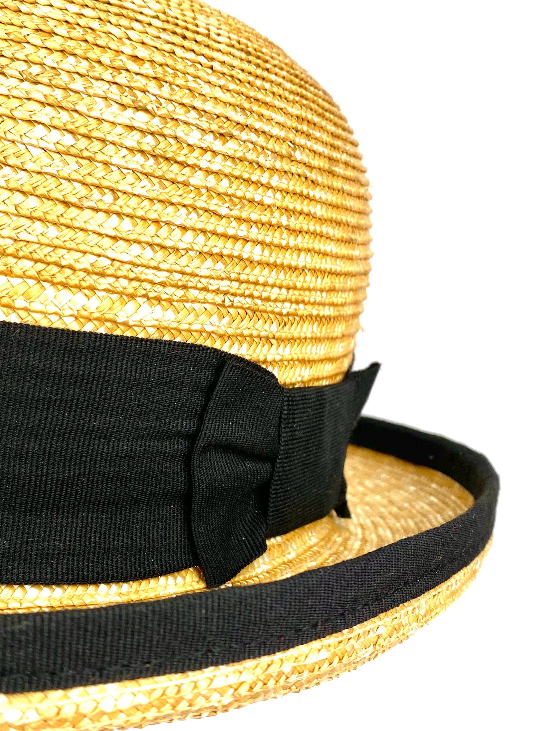 Vintage Black and Natural Straw Bowler Hats Vintage Wide Brim Hats A beautiful pair of vintage statement  main image 4