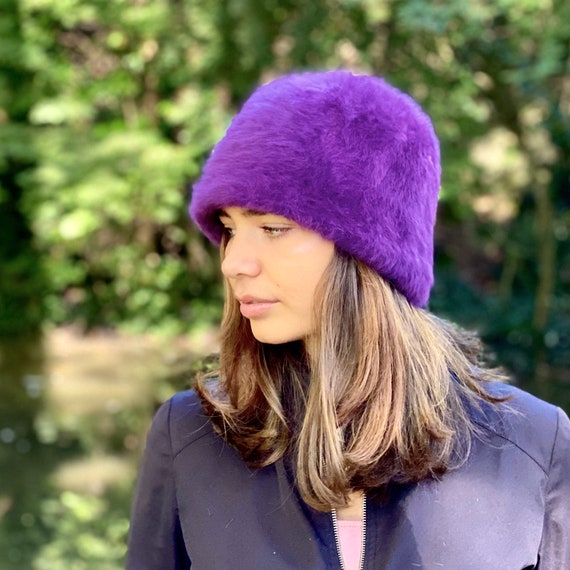 Beanie Hat Purple Purple Cloche Angora 