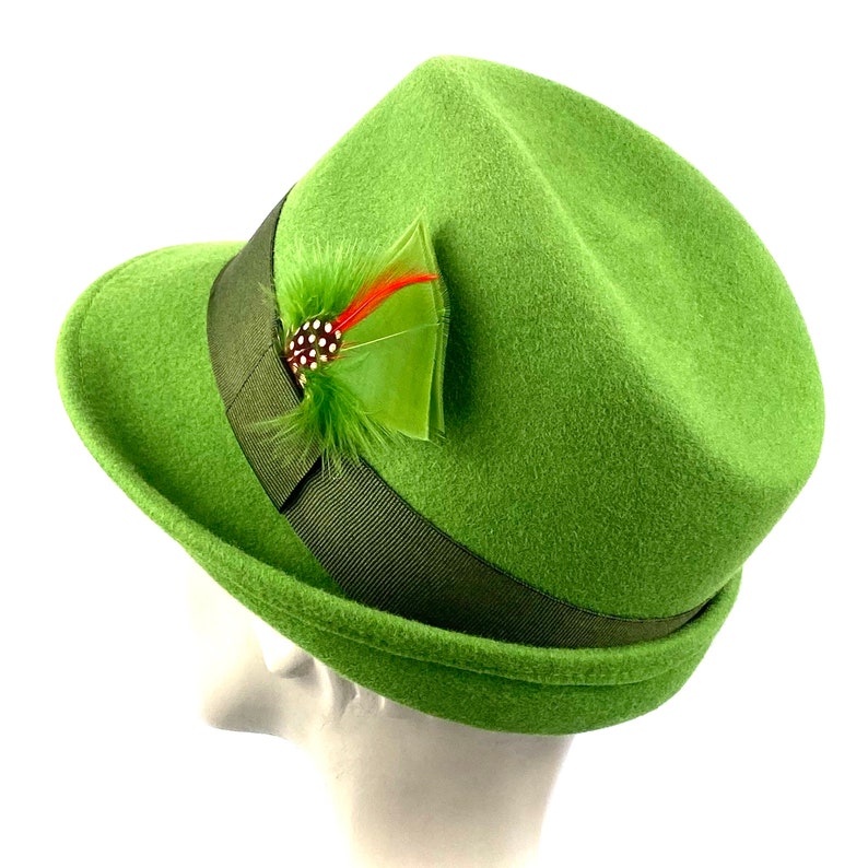 Apple Green Fedora Hat Woman Green Hat Made in Wool Felt With Etsy