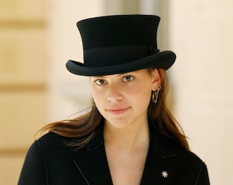 Sombrero de copa de fieltro negro - Elegante sombrero de copa baja de estilo vintage
