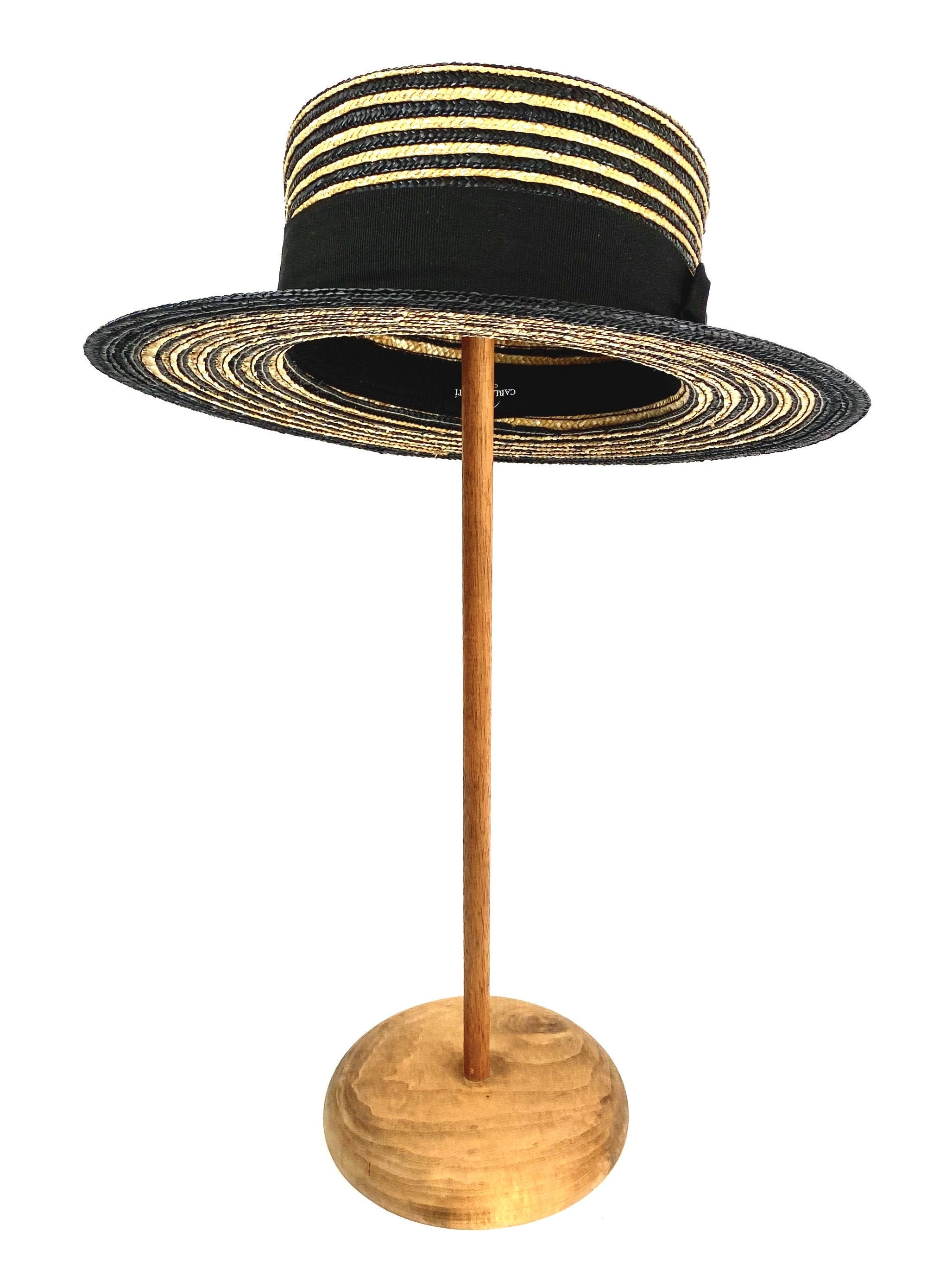 Striped Boater Natural Straw Hat, Black and White Summer Straw Hat for ...