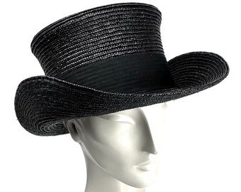 Black Western Straw Top Hat -  Wide Brim Cowboy Straw Hat for men and women