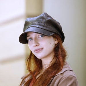 Brown leather newsboy hat - Baker boy hat - Vintage Inspired Cap for Men and Women