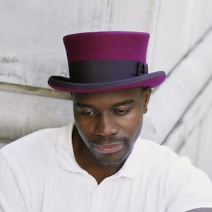 Edwardian Hat in Purple Felt - Victorian Low Top Hat for Men - Handmade Steampunk Style Headpiece