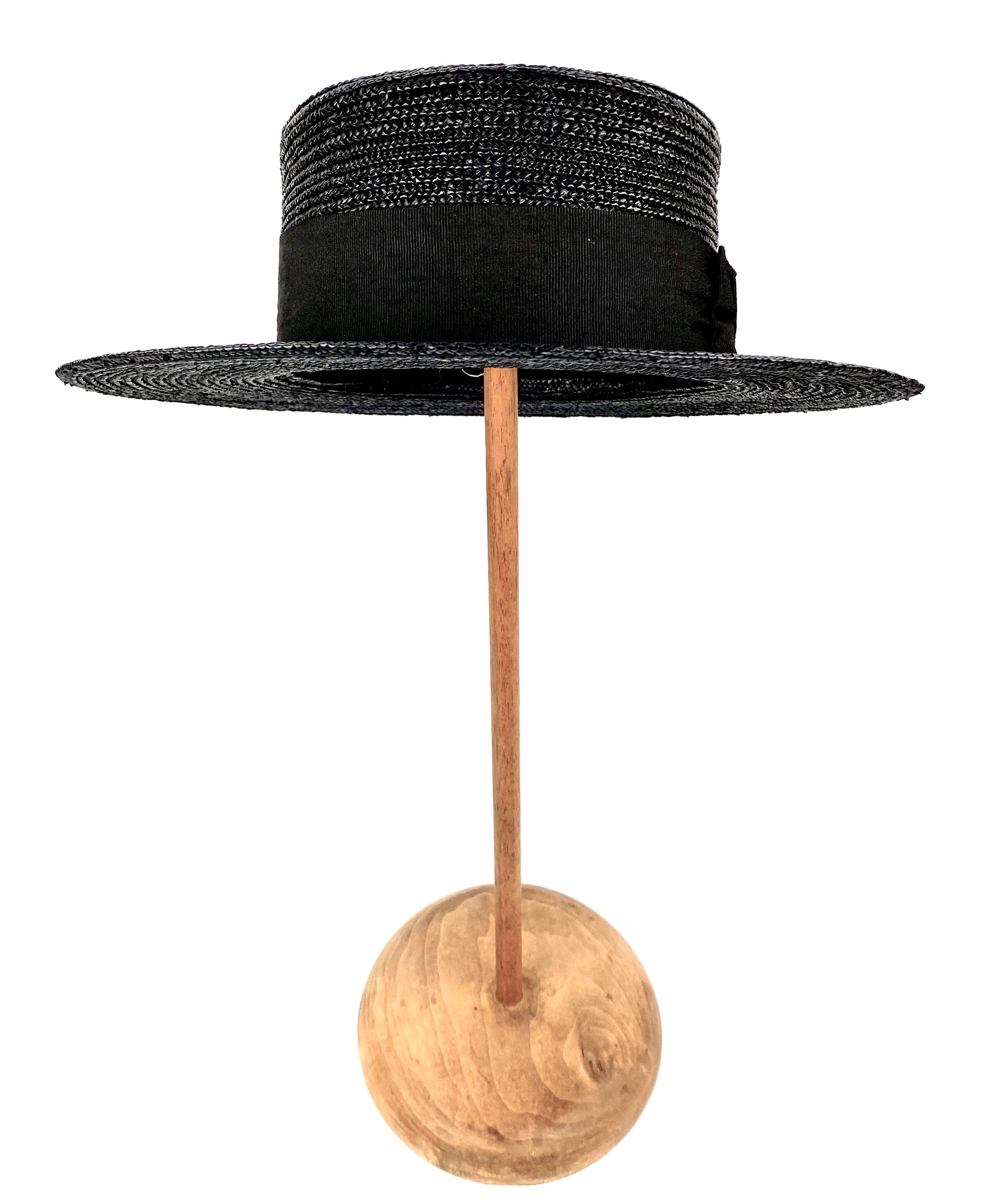 Black Straw Boater Hat Man and Woman 