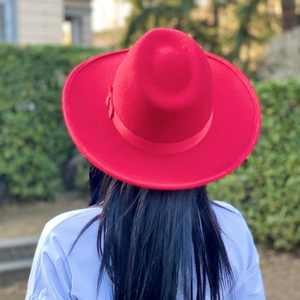 Red Fedora Hat Large Brim Red Hat Wide Brim Red Fedora Red Etsy