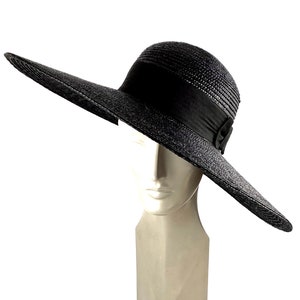 Black Summer Straw Hat With Large Brim, Elegant Black Summer Natural ...