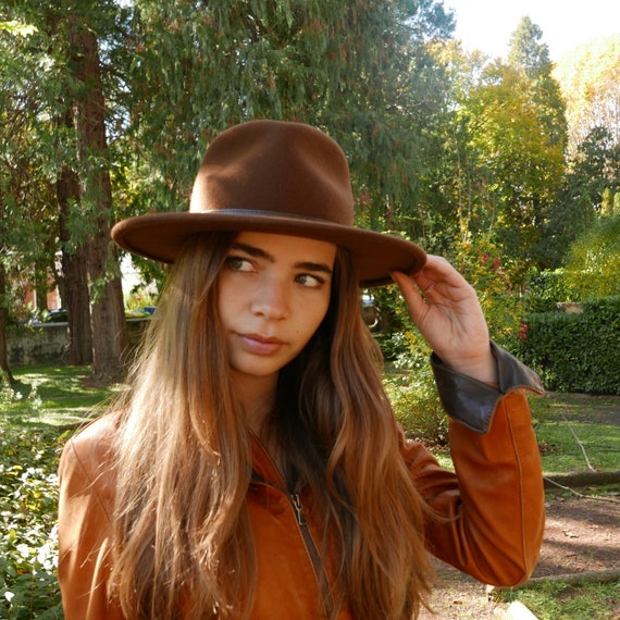 Brown Fedora Hat Flat Brim Fedora 