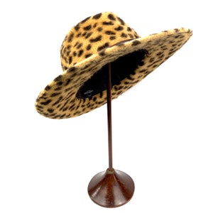 Leopard fedora hat wide brim, leopard fur felt melousine fedora hat, cheetah animal print fedora hat, wide brim fedora hat, cowboy felt hat image 7