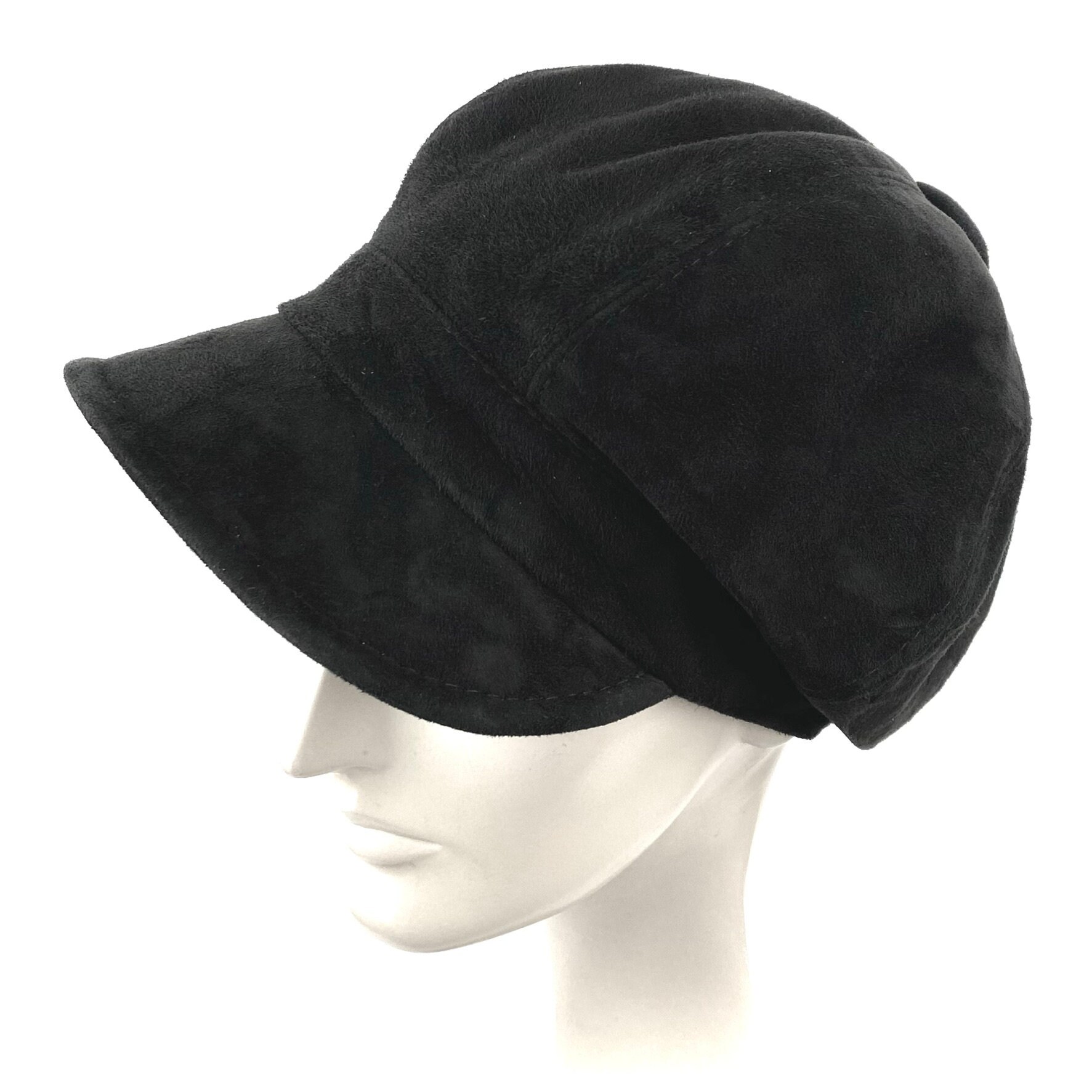 NWOT - Black Suede Leather Newsboy Cap. Unisex. Custom Made. Oversized Faux Leather Newsboy Cap | Custom Fit Applejack  main image 3