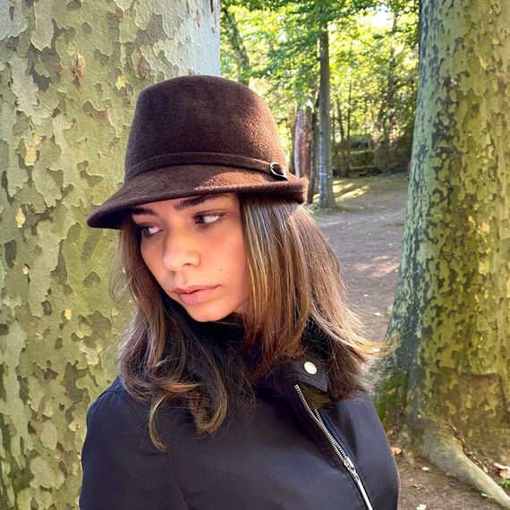 Brown Trilby Fur Felt Velour Hat Fedora 
