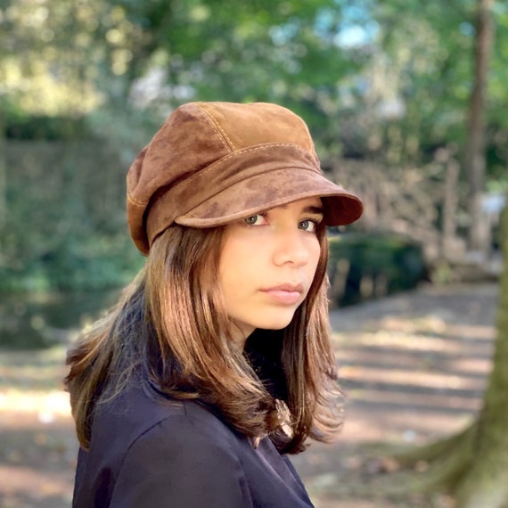 Baker Boy Hat, Brown Suede Leather Cap, Brown Suede Baker Boy Cap for Men  and Women 